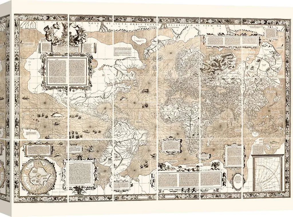 Décoration murale carte du monde 1569 pour bureau et salon chic 100x70 cm