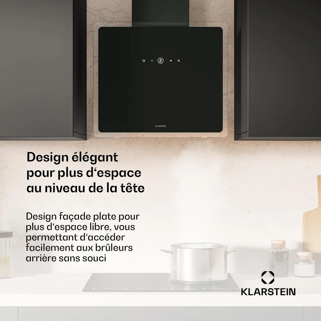 Klarstein AlizeEdge Hotte Murale 60cm - Aspiration 487 m³/h Noire