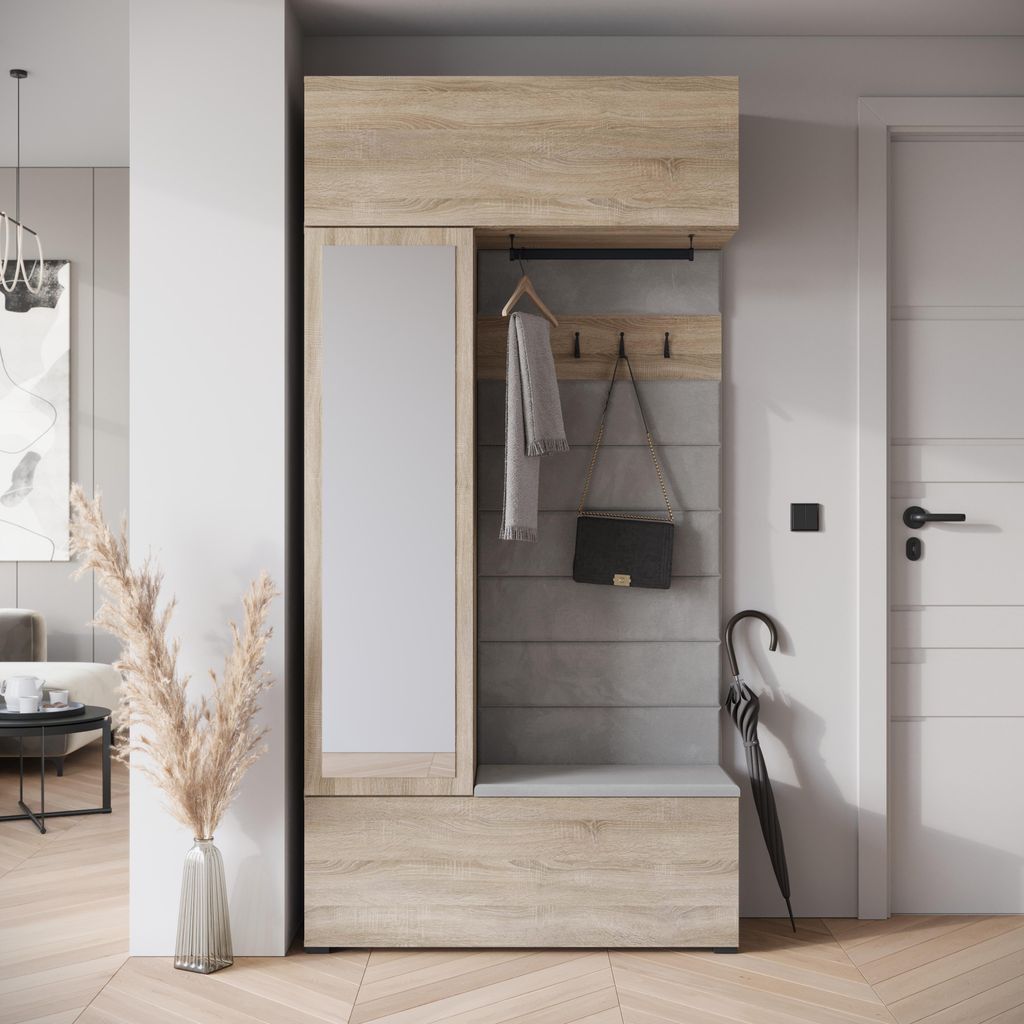 MINIO go for it, Garderobenset "TOKAT", Garderobe, 115 cm, mit Spiegel, Sonoma Eiche Farbe