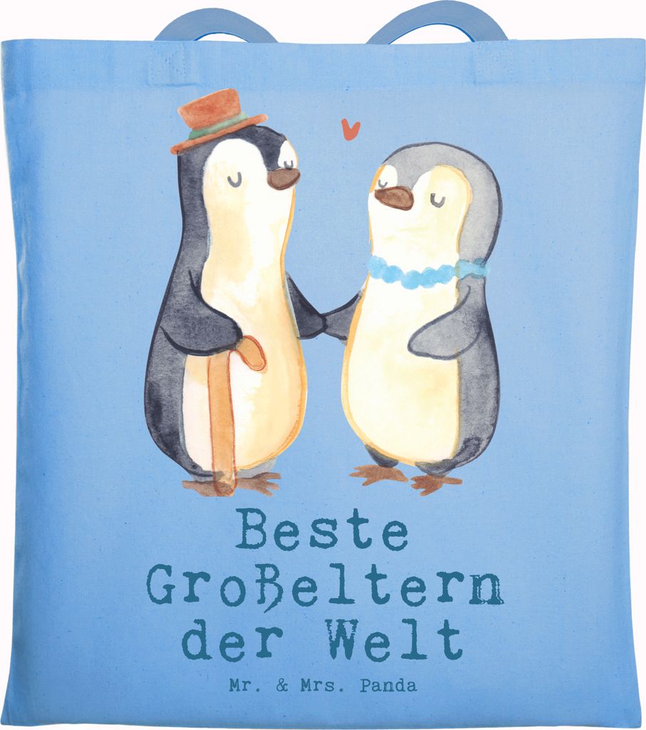 Mr. & Mrs. Panda Tote Bag Pinguin Beste Großeltern der Welt - Sky Blue - Geschenk, totebag, Beutel, Geburtstag, Oma, Grosseltern, Tragetasche, Sto...