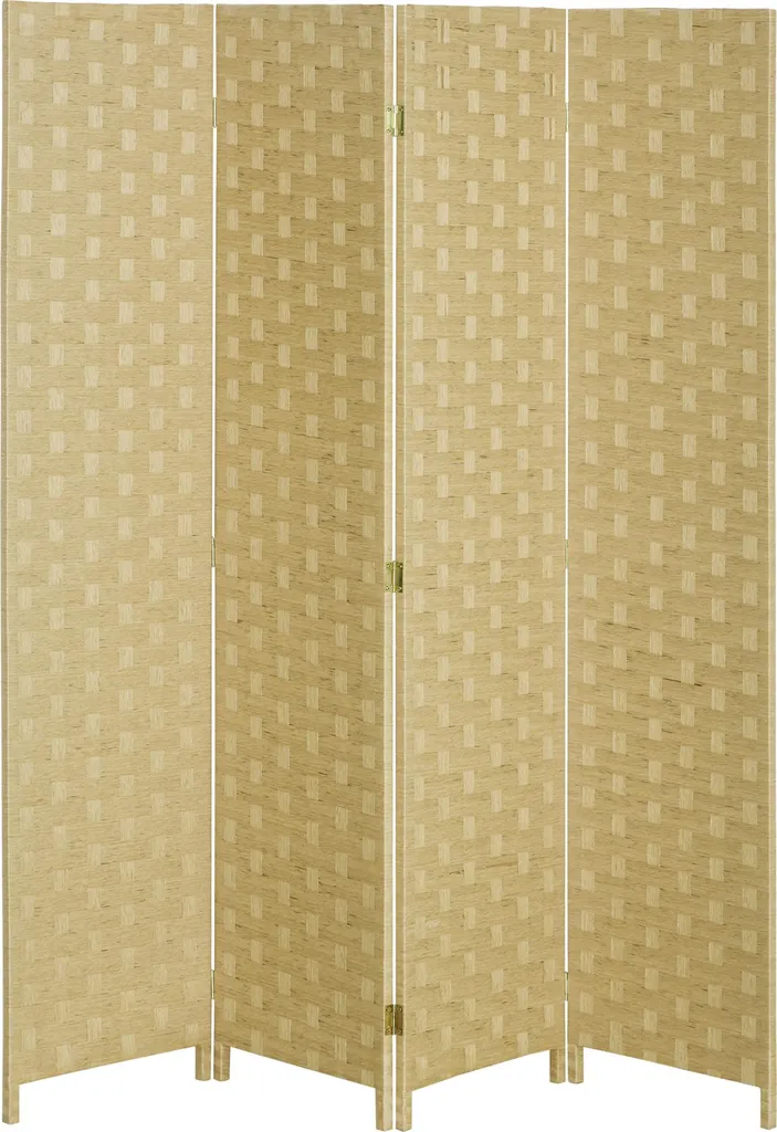 Cloison de séparation marron à 4 panneaux en bois naturel pliable