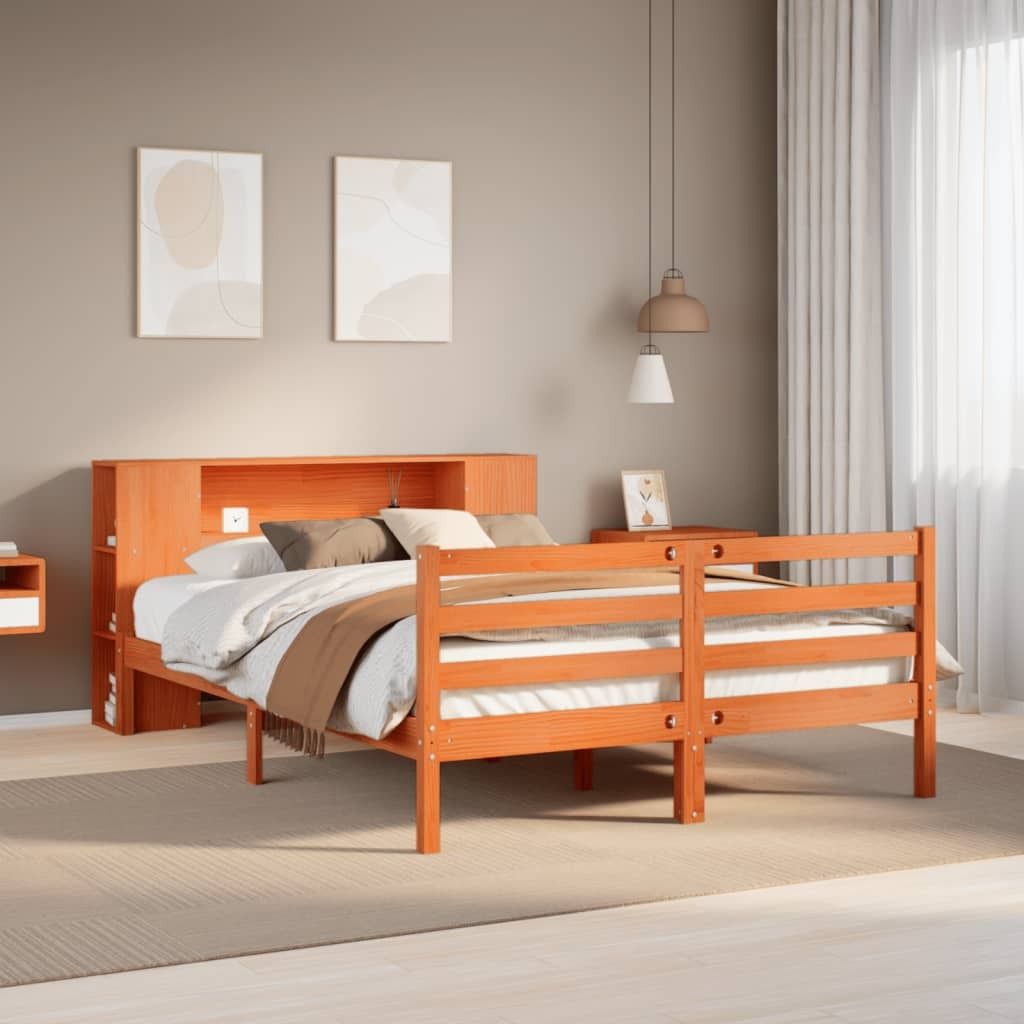 "2026 Promotion" Massivholzbett Schlafzimmer - mit Regal ohne Matratze - Wachsbraun 150x200 cm - Polsterbett CC17668