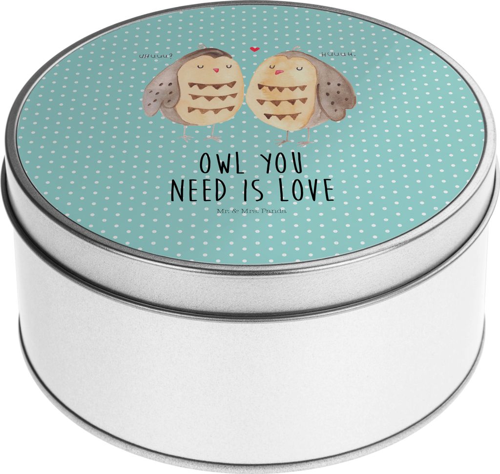 Mr. & Mrs. Panda Kaffeedose Eulen Liebe - Türkis Pastell - Geschenk, Dose, zuckerdose, Eule, Blechdose, Liebesspruch, Vorratsdosen, Pärchen, Blec...
