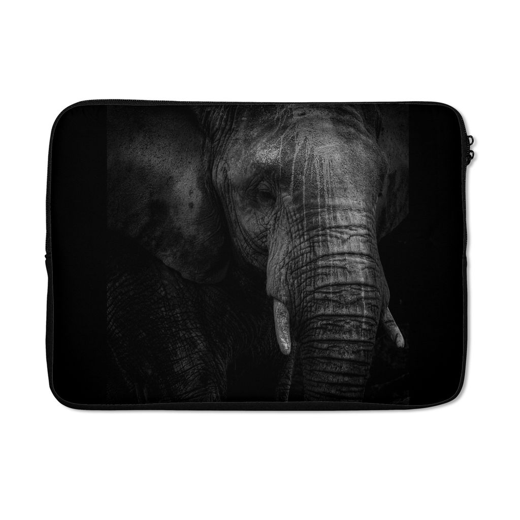 MuchoWow Laptop Hülle 14 ZollElefant auf schwarzem Hintergrund in schwarz und weiß Laptoptasche - Laptoptasche - Stoßsicher - Schutzhaube