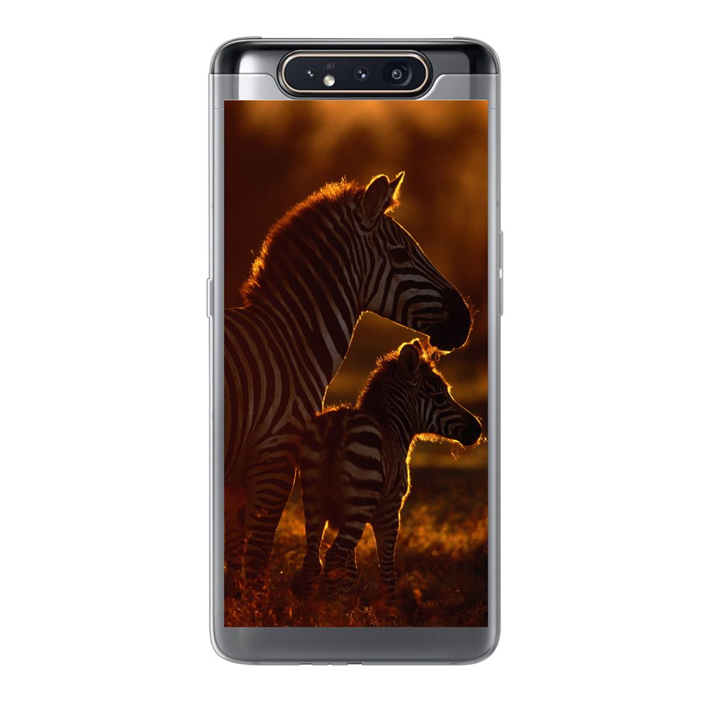MuchoWow Handyhülle Schutzhülle Hülle für Samsung Galaxy A80 Zebra - Sonne - Fohlen Silikon Softcase Handy Hülle - Schutzdeckel