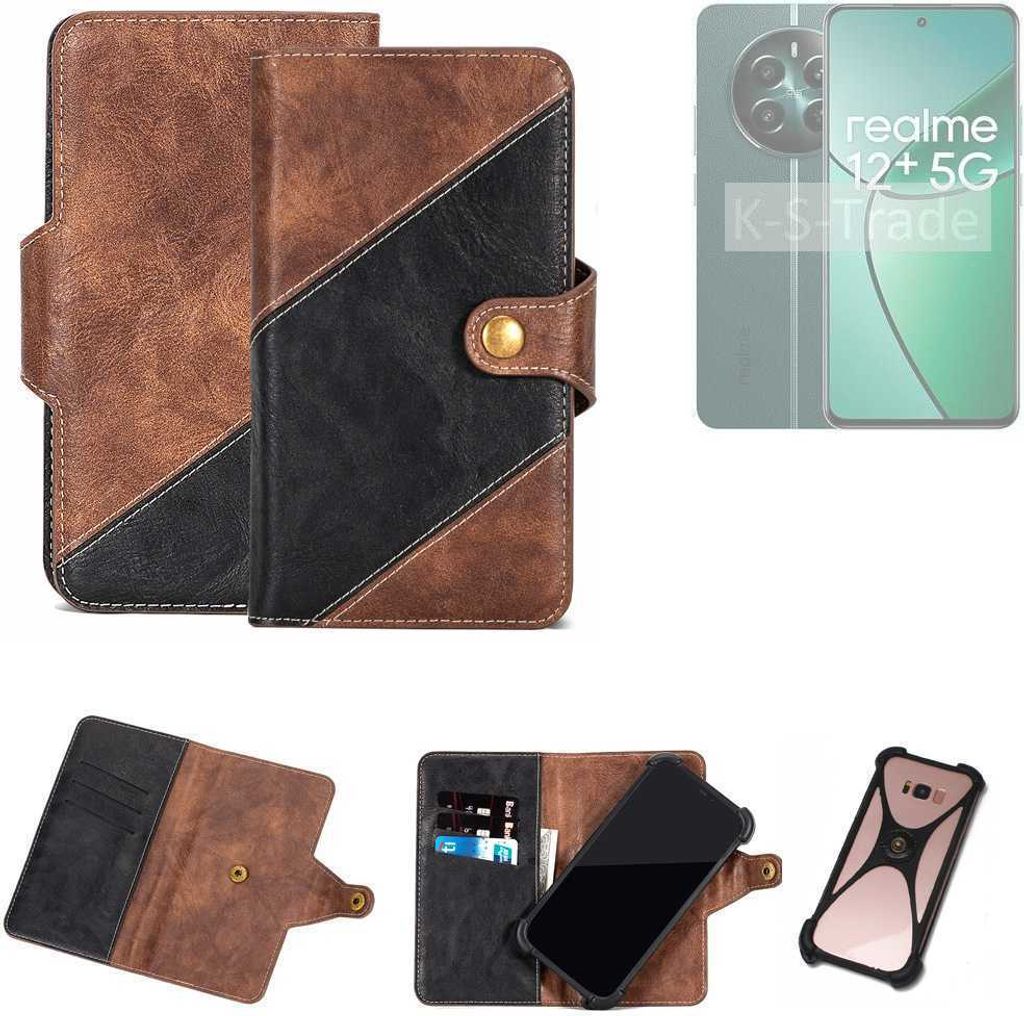 K-S-Trade Handyhülle Schutzhülle Bookstyle Case kompatibel mit Realme 12+ 5G Klapphülle Cover Hülle Schutztasche 1x