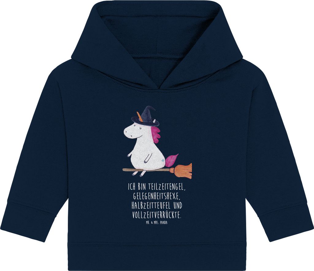 Mr. & Mrs. Panda Organic Baby Hoodie Einhorn Hexe 12. - 18. Monat - French Navy - Geschenk, Frau, Kapuzensweatshirt, Freundin, Unicorn, Teufel, Eng...