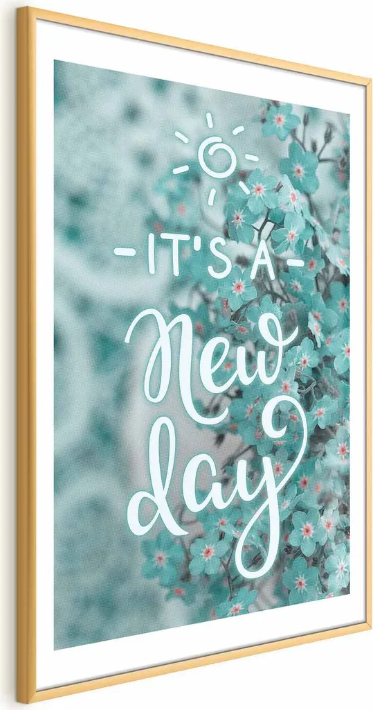 Poster New Day 40x60 cm con Cornice Dorata Sottile - Design Moderno
