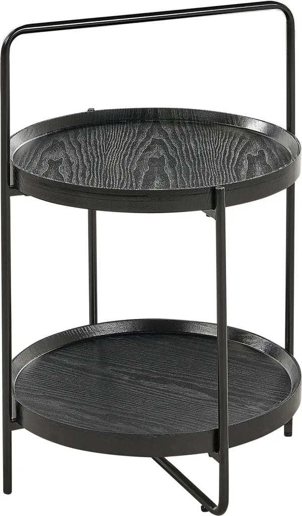 Table de bout de canapé noire avec double plateau et pieds métalliques