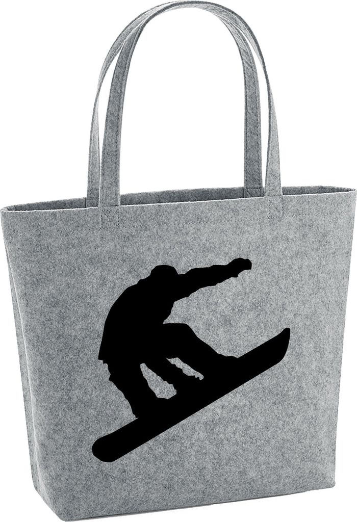Huuraa Filzshopper Snowboarden Silhouette 22 Liter Grey Melange Filztasche Geschenkidee