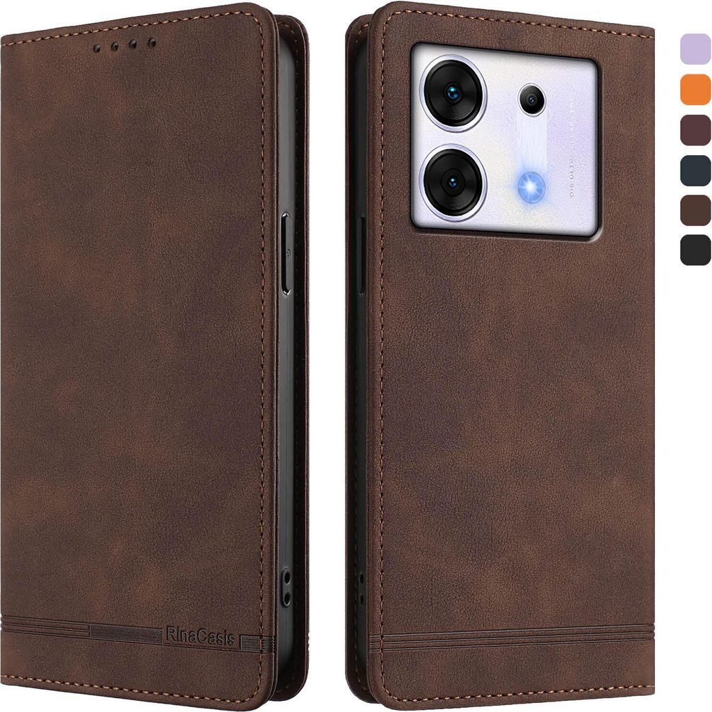Hülle für Infinix Zero 30 5G, Retro Kunstleder Ständer Klapphülle mit Kartenfächer und Magnetische Braun