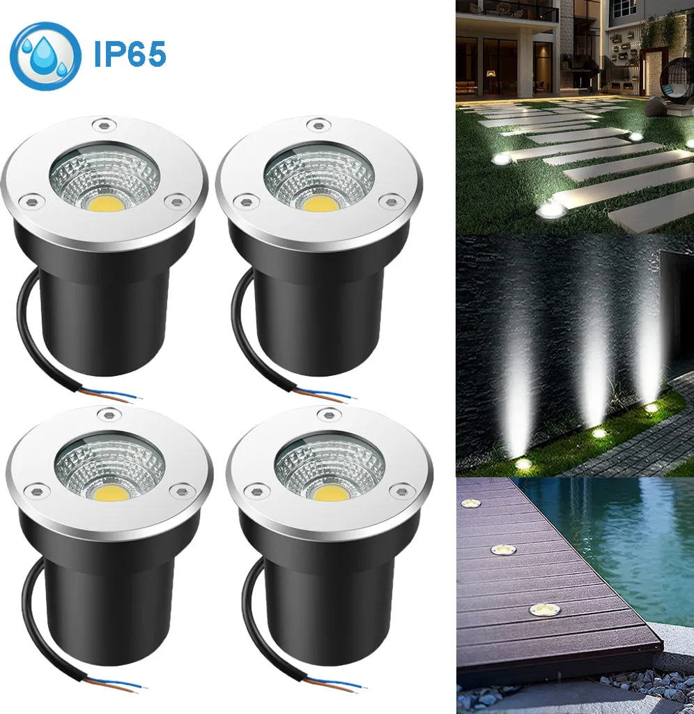 4 pezzi faretto a terra per esterni interni IP65 5W, faretto da incasso a terra per illuminazione patio, luce a terra lampada a terra per esterno per cortile, bianco freddo