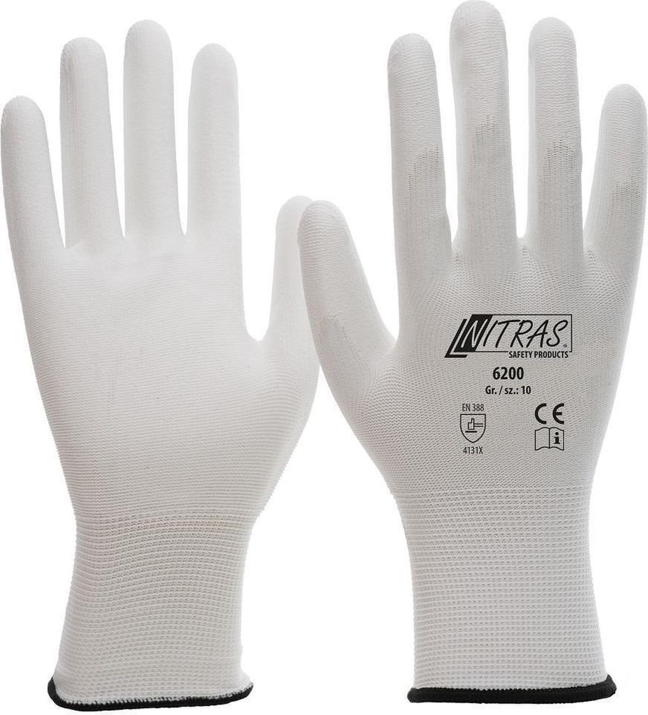 NITRAS Nylon-PU-Handschuh VICE 6200 weiss silikonfrei Gr. 11/XXXL, Schutzstufe:EN 388, Größe:6