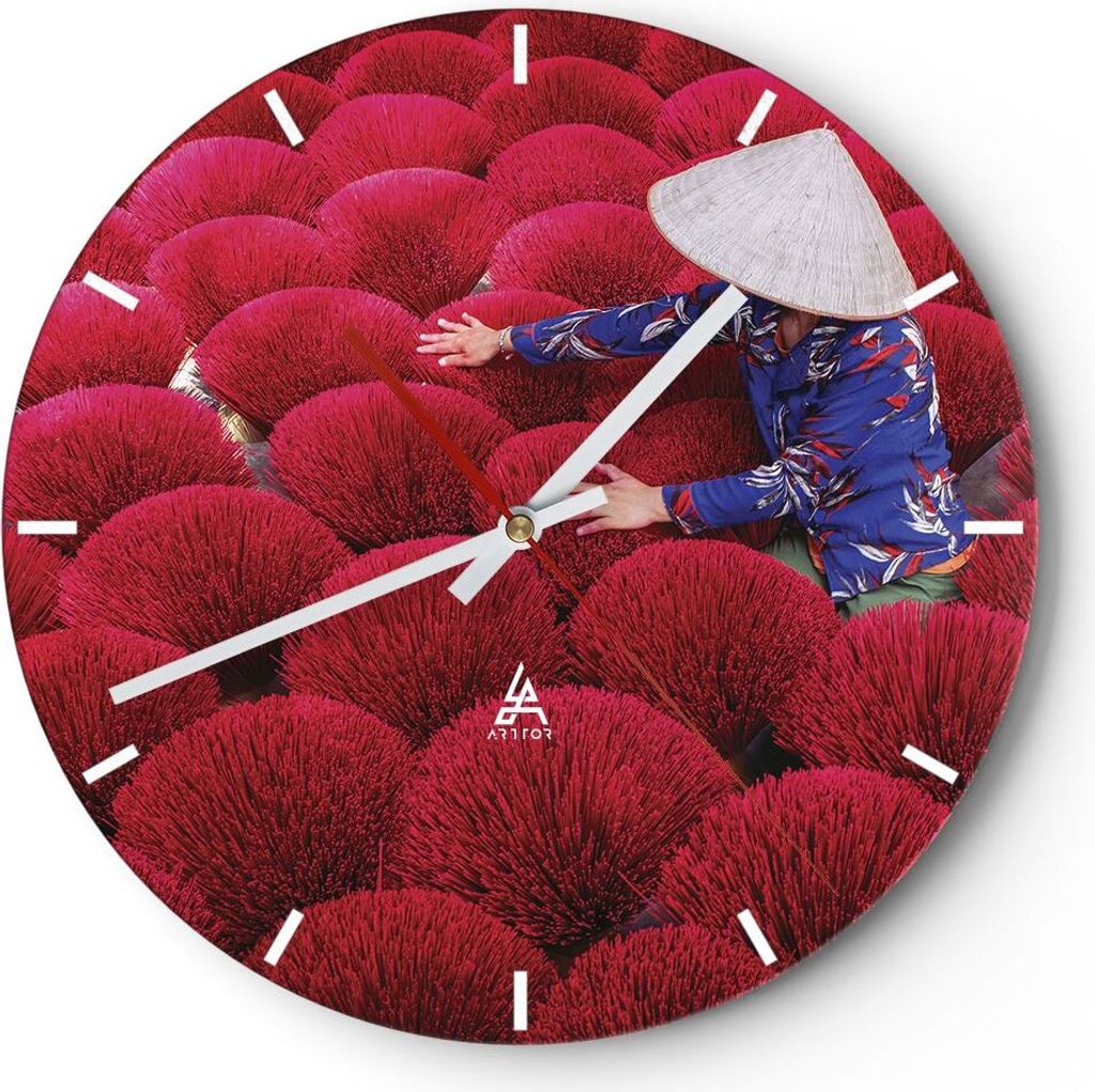 Wanduhr - Rund - Glasuhr - Trocknen Weihrauch Vietnam - 40x40cm - Schleichendes Uhrwerk - Lautlos - zum Aufhängen bereit - Dekoration Modern - Wan...