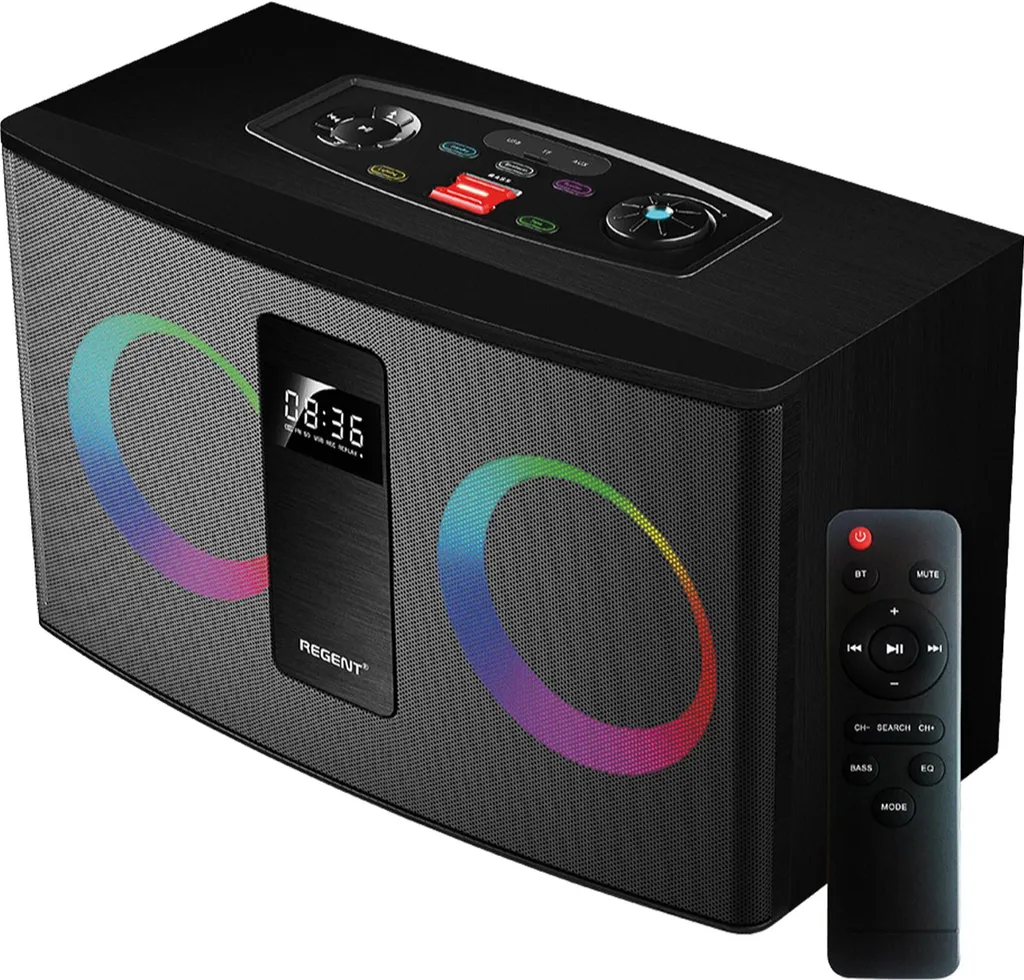 Système Stéréo Portable Bluetooth avec Radio FM et Effets LED RGB 60W