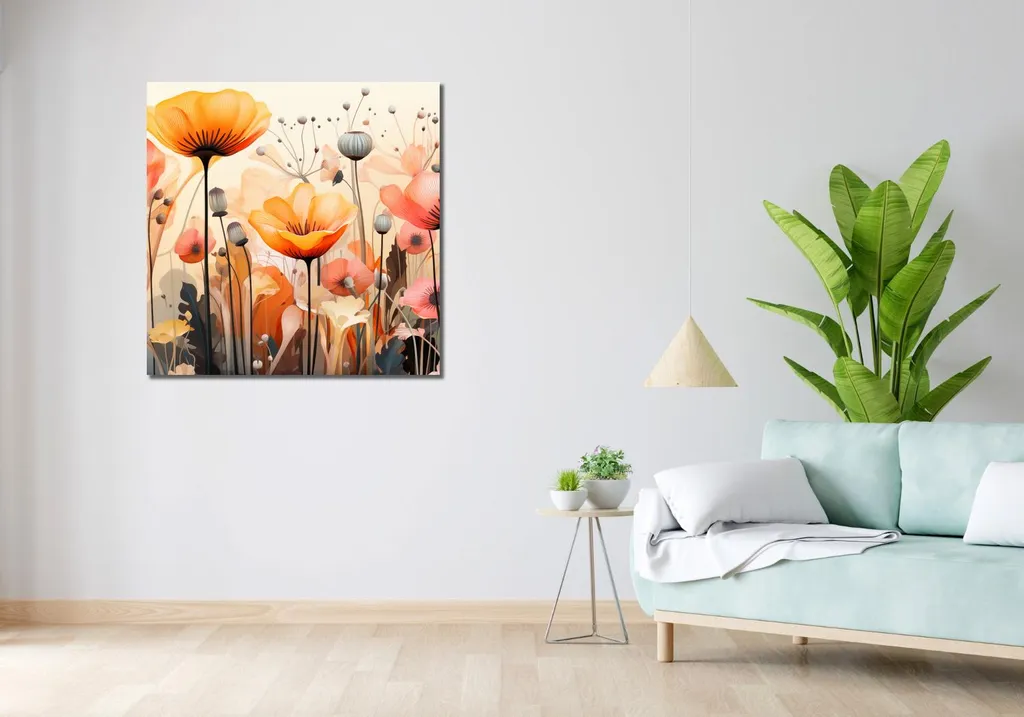 Image 90 x 90 cm Coquelicots dansants - Tableau Carré Déco Florale