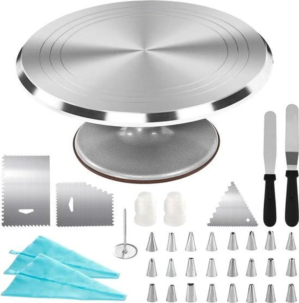 Disque rotatif en aluminium argent 30 cm avec spatule et racloir