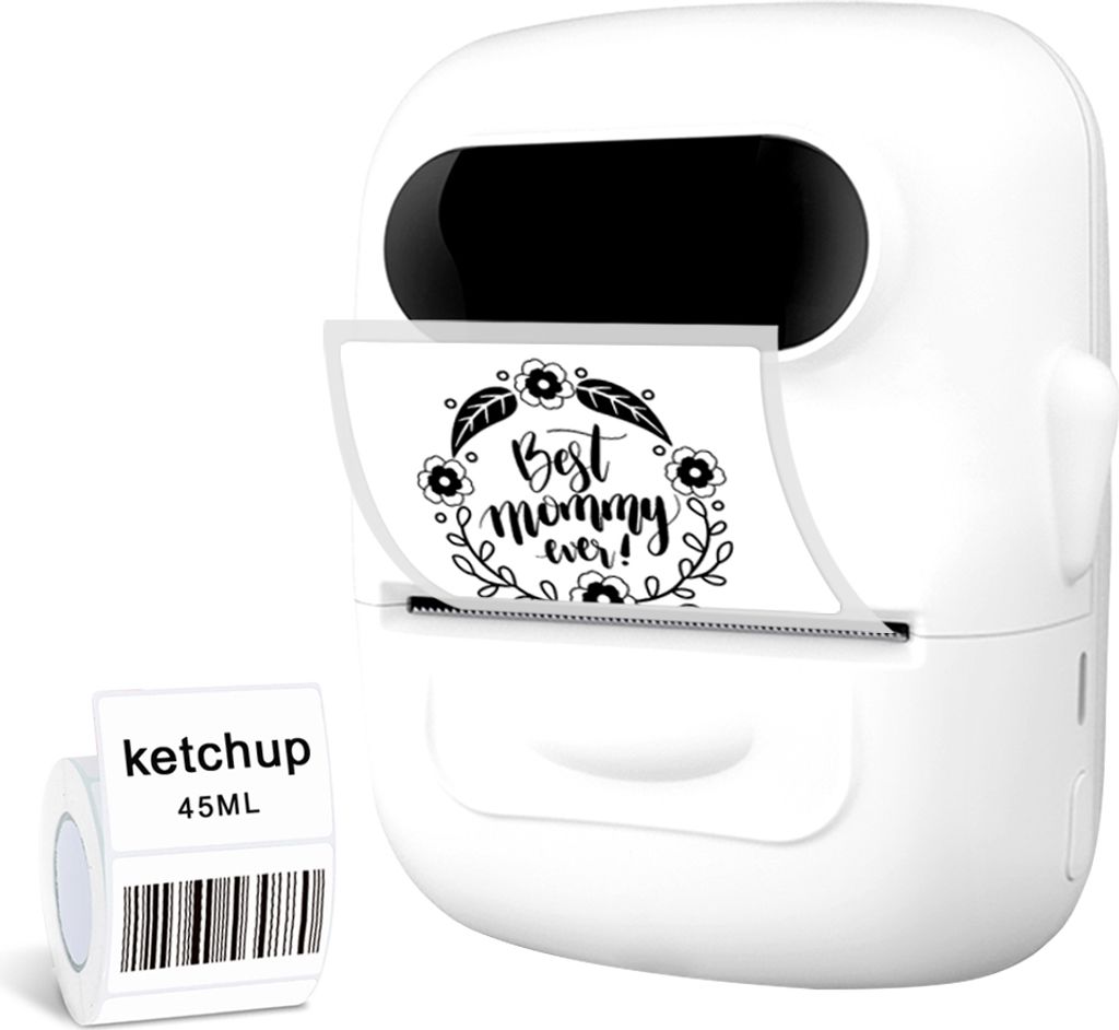 Fine Life Pro Thermo Etikettendrucker Drahtloser Bluetooth Etikettendrucker Barcode-Drucker Kompatibel mit Android iOS Labelprinter, Weiß