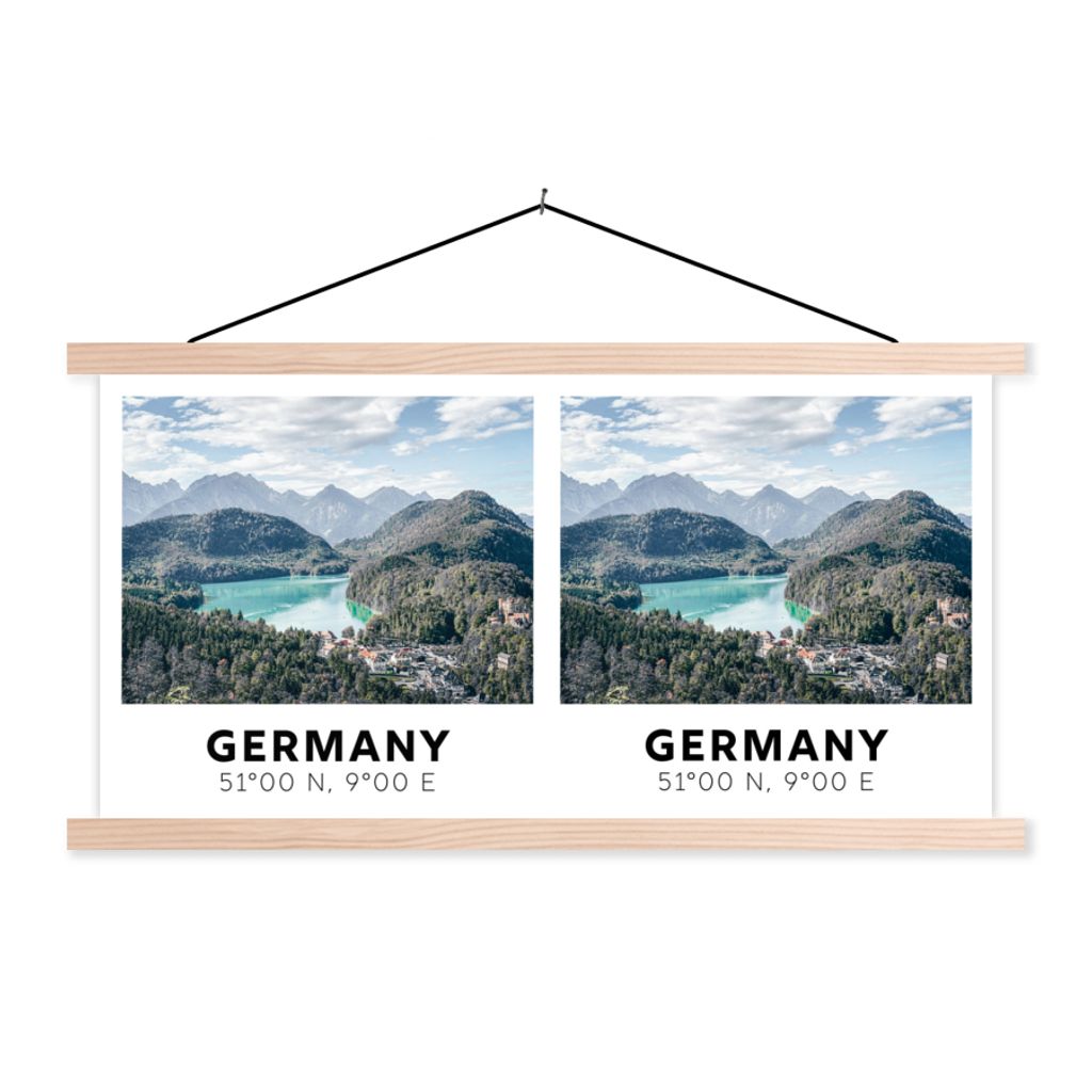 MuchoWow Textilposter Deutschland - Wasser - Berge - Wald 60x30 cm mit holzfarbenen Rahmen - Dekoration
