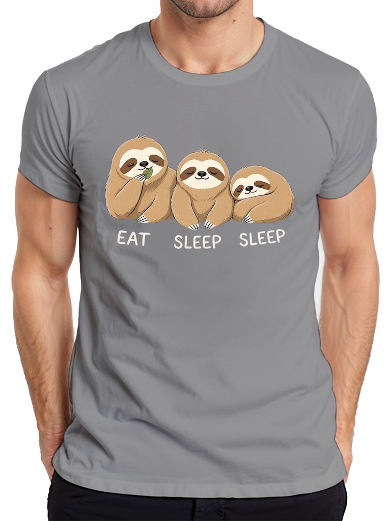 EAT SLEEP SLEEP Faultier drei süß entspannt Geschenk Geburtstag Herren T-Shirt, Grau, XL