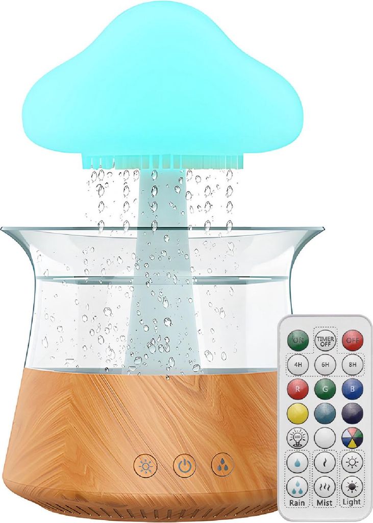 Regen Wolke Luftbefeuchter Wasser Tropf 5H Timer Aromatherapie ätherische Öle Diffusor mit 7 LED-Nachtlicht 300ml Ultraschall Regen Sounds Pilz L...