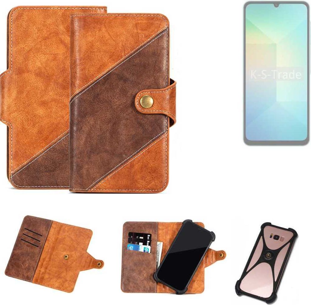 K-S-Trade Handyhülle Schutzhülle Bookstyle Case Wallet-Case kompatibel mit Samsung Galaxy A06 Cover Klapphülle Kantenschutz Smartphone dunkelbraun
