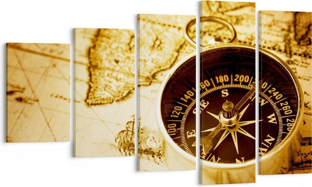 Bild auf Leinwand - Leinwandbild - Kompass alt reisen Reise - 100x60cm - Wand Bild - Wanddeko - Leinwanddruck - Bilder - Kunstdruck - Wanddekoratio...