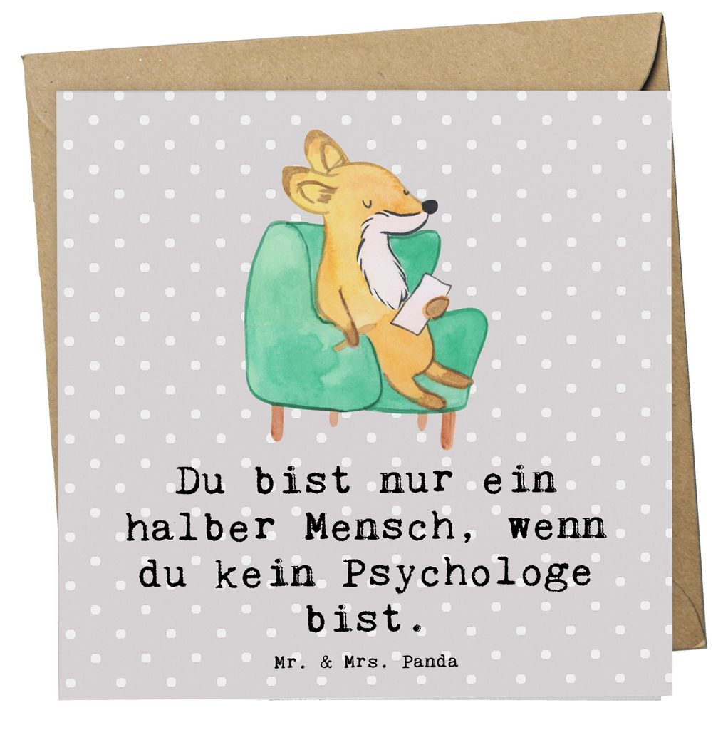 Mr. & Mrs. Panda Grußkarte Psychologe Herz - Grau Pastell - Geschenk, anlasskarte, faltkarte, doppelkarte, Klappkarte, Therapeut, Studium, Glückw...