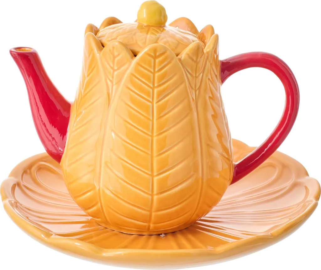 J-Line Théière Fleur de Porcelaine Orange et Rose Pastel - Design Belge