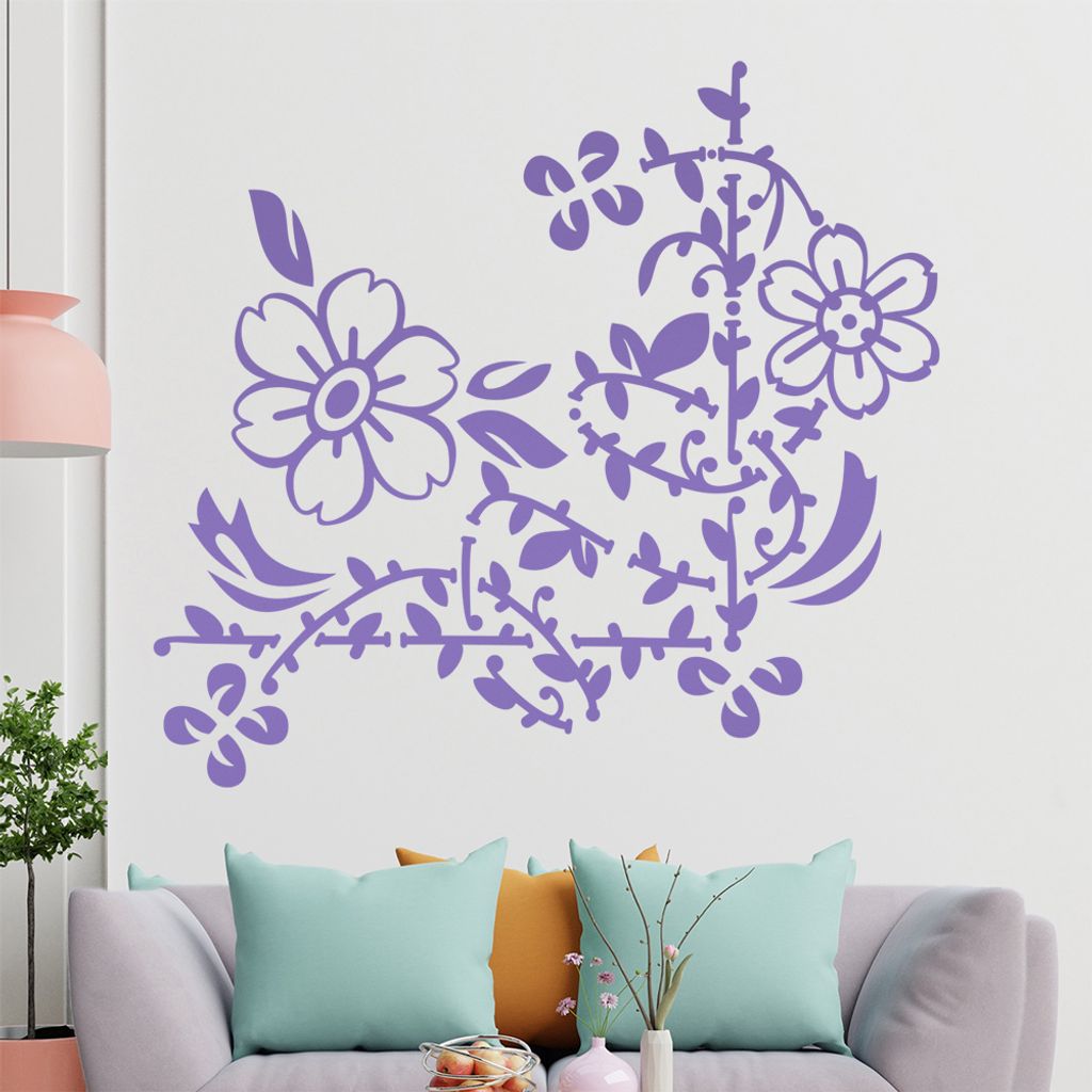 Blumenranke - Linien Wandtattoo in 6 Größen - Wandaufkleber Wall Sticker - Dekoration, Küche, Wohnzimmer, Schlafzimmer, Badezimmer