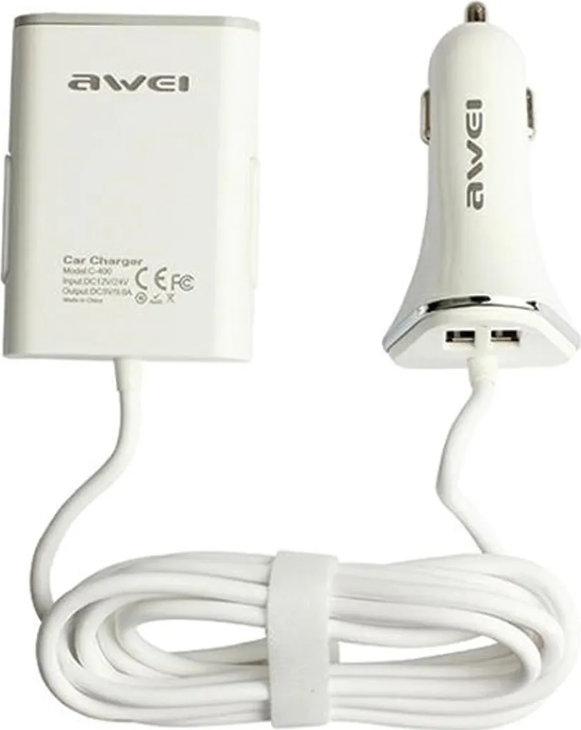 Caricatore Auto Awei C-400 4 Porte USB 9.6A - Alta Velocità Bianco