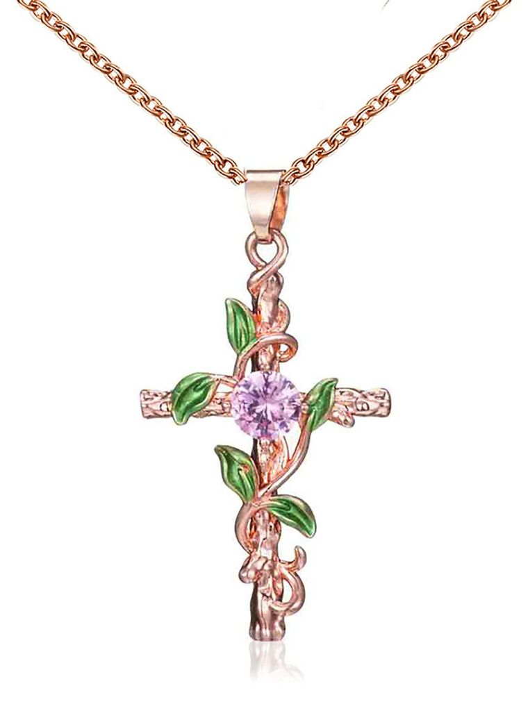 Kruis-infinitiefhanger ketting, kristal hart, blad, kruis, Productafbeelding 