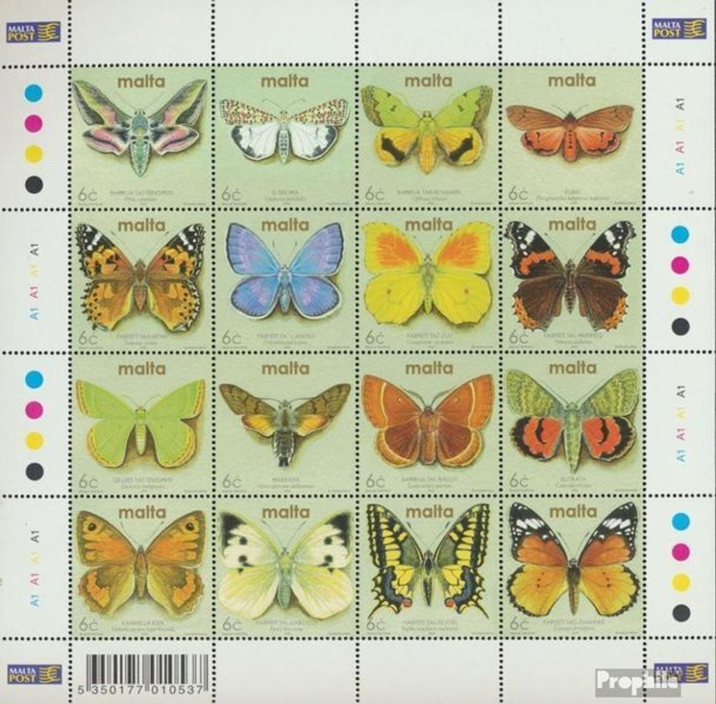 Briefmarken Malta 2002 Mi 1217-1232 Kleinbogen (kompl.Ausg.) postfrisch Schmetterlinge