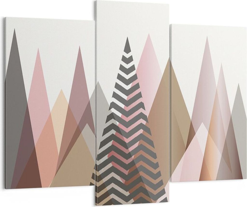 Bild auf Leinwand - Leinwandbild - 3 Teile - Berge Dreiecke Abstraktion - 130x100cm - Wand Bild - Wanddeko - Wandbilder - Leinwanddruck - Bilder - ...