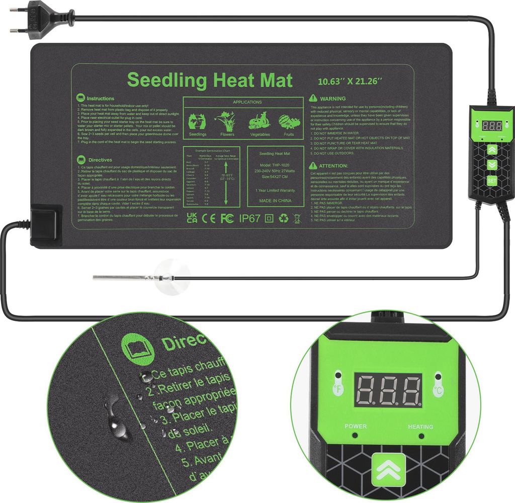 Peviasot Pflanzen Heizmatte 27W mit Thermostat, Timer 0–12 Produktbild 