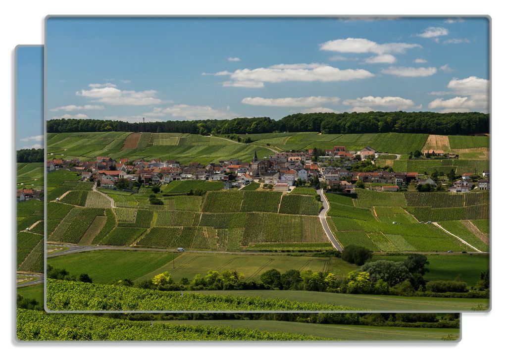 Wallario Frühstücksbrettchen 2er Set aus Glas, je 20 x 30 cm, mit rutschfesten Füßen, Motiv Panoramablick über die Champagne