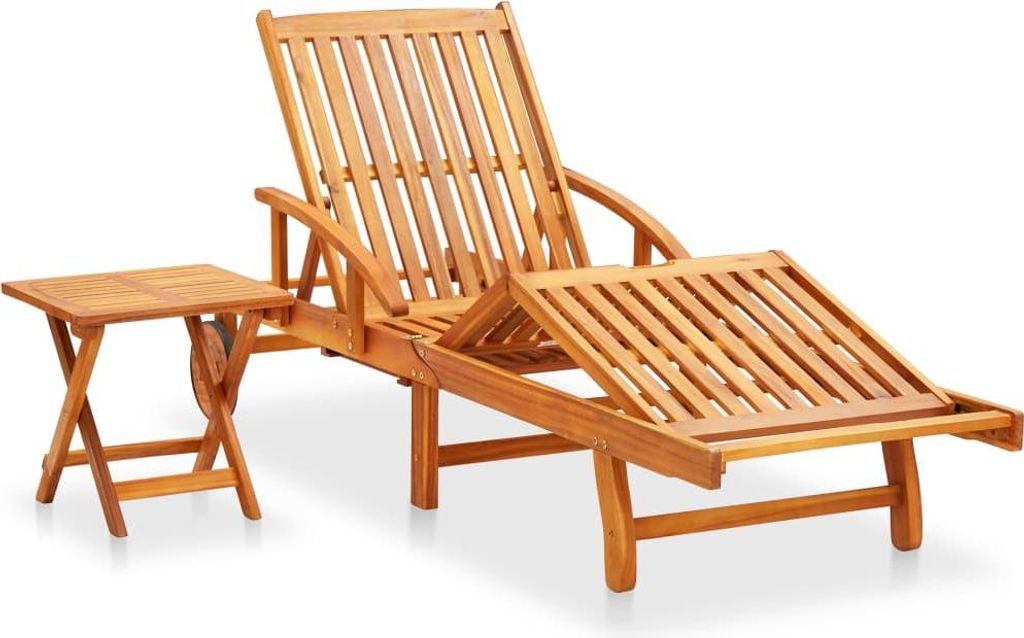 vidaXL Sonnenliege mit Tisch und Auflage Akazie Massivholz