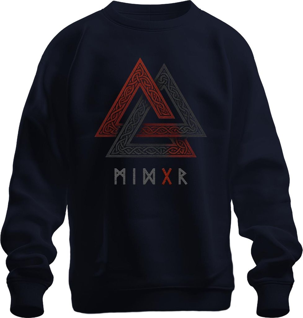 Valknut Nordisch Odins Knoten Runesymbol Wikinger Vintage Grunge Uni Sweatshirt Pullover, Navy, 3XL