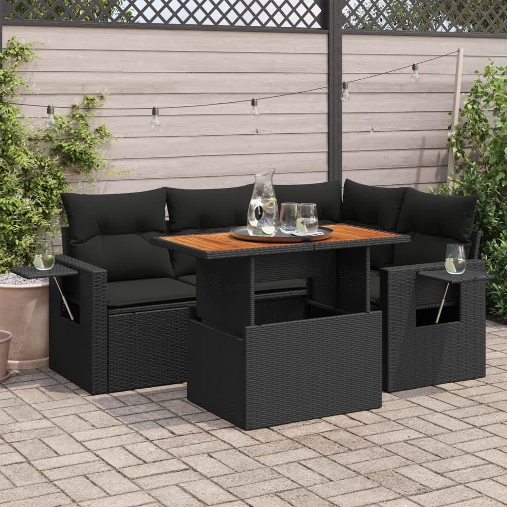 Maison Exclusive - 5-tlg. Garten-Sofagarnitur mit Kissen Schwarz Poly Rattan