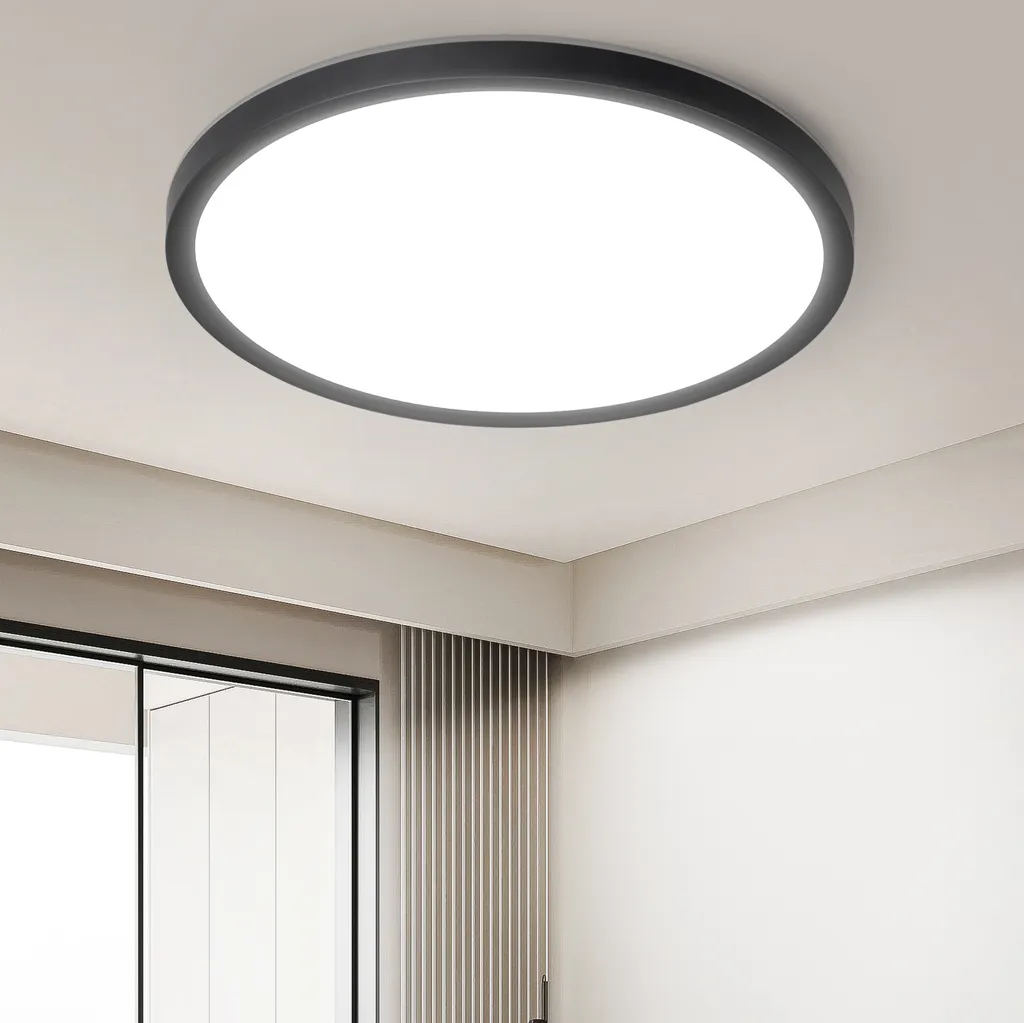 ZMH Plafoniera LED 15W 6500K Nera - Lampada Soffitto Bagno e Corridoio