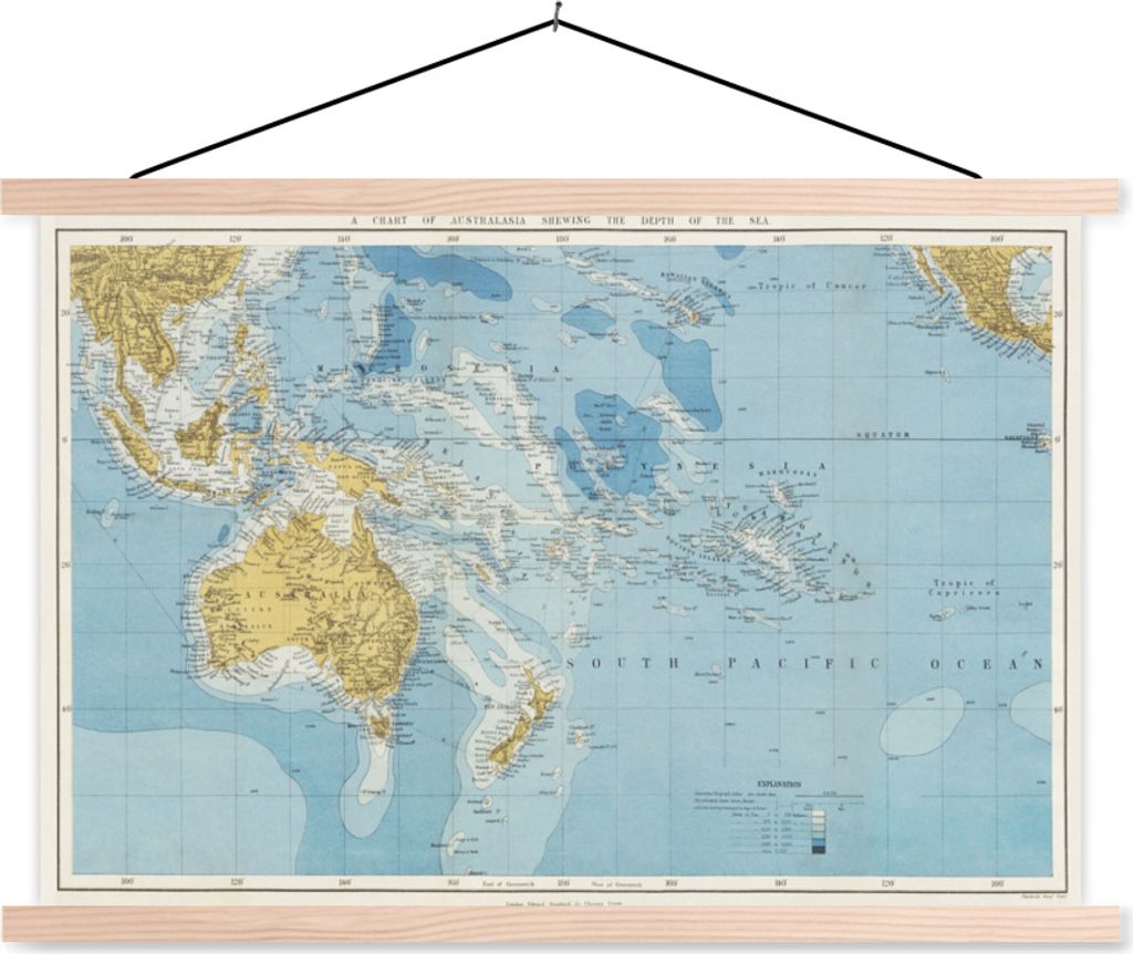 MuchoWow Textilposter Karte - Retro - Australien 60x40 cm mit holzfarbenen Rahmen - Bilder