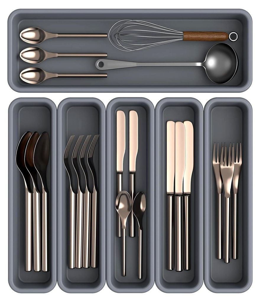 Besteckkästen für Schubladen, DIY Schubladen Organizer Küche, Silikon Besteck Organizer, 6er-Pack, feuchtigkeits- und hitzebeständig bis 200 °...