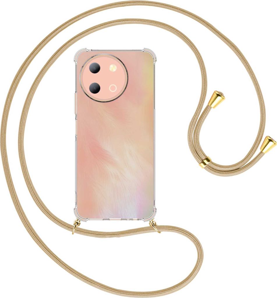 Handykette Backcover-Schutzhülle mit Band (Metall goldfarben) für vivo Y38 5G - caramel