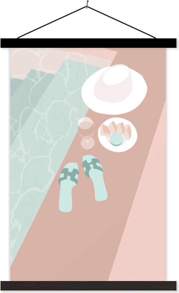 MuchoWow Textilposter Sommer - Hausschuhe - Wein 60x90 cm mit schwarzem Rahmen - Poster Wohnzimmer