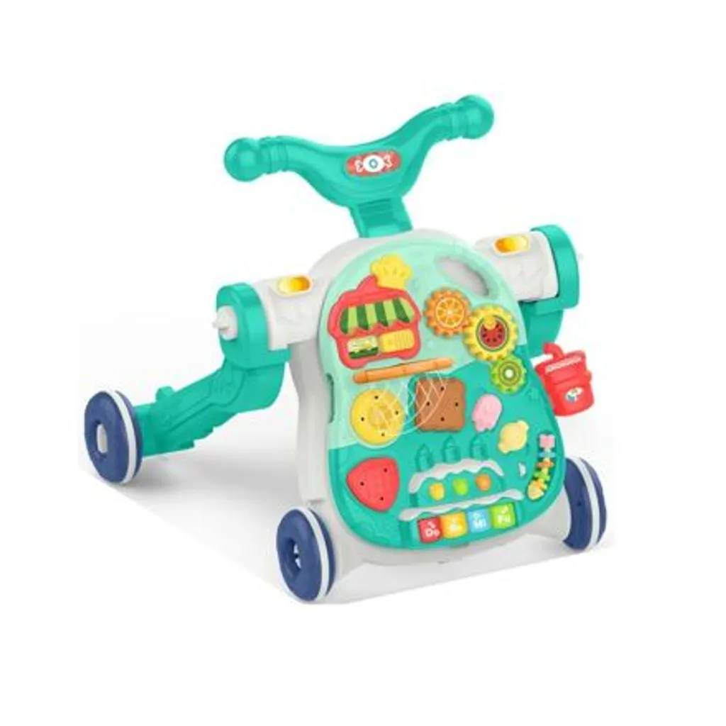 Trotteur Évolutif Turquoise 4-en-1 Huanger avec Plateau de Jeu Fruits
