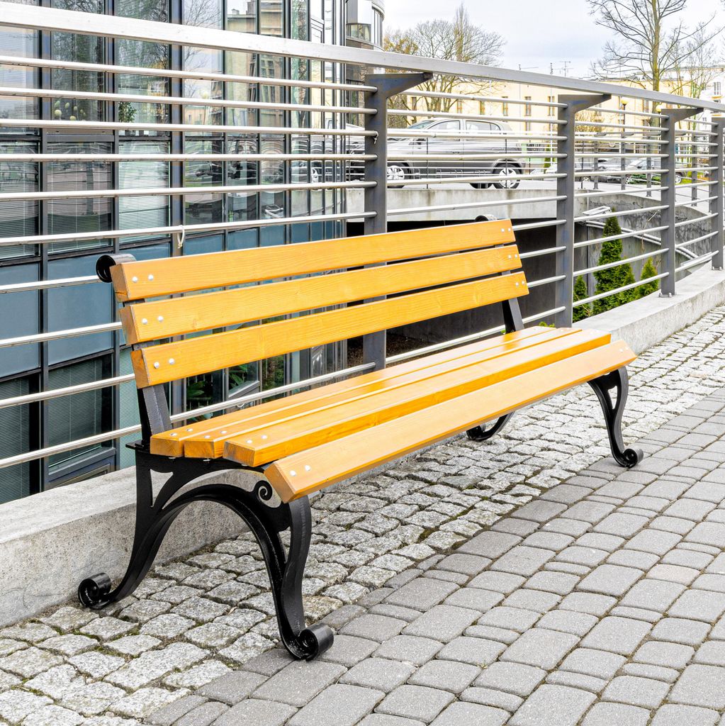 REKORD WIEDENSKA Tek Gartenbank 170 x 59 x 73 cm Massives Gusseisen & Skandinavisches Fichtenholz Wetterfest & Ergonomisch für Garten & Terrasse