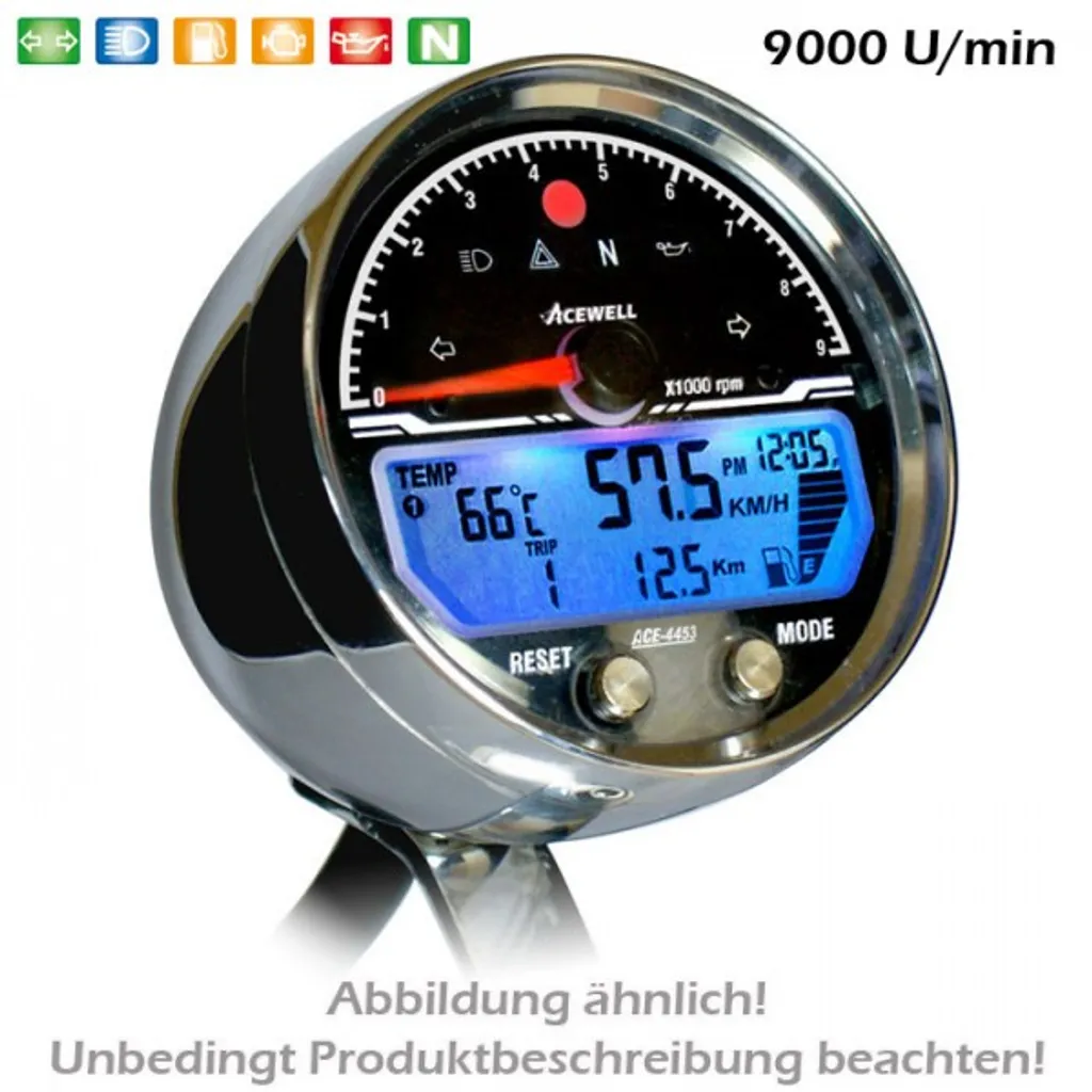 Instrument numérique multifonctionnel alu-chrome pour Café Racer
