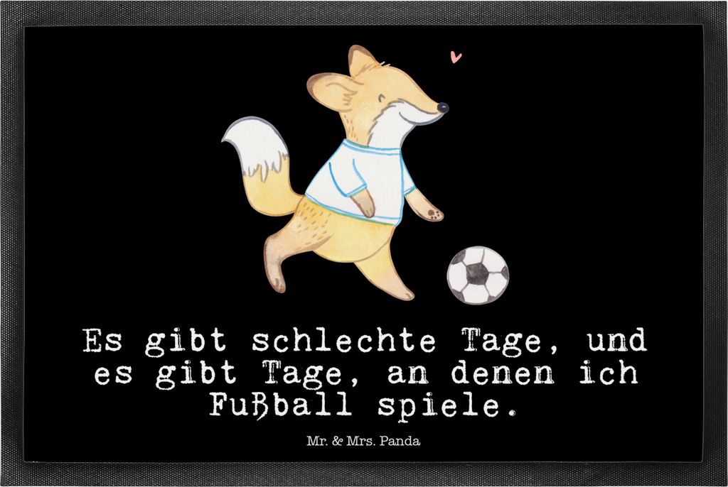 Mr. & Mrs. Panda Fussmatte Fuchs Fußball spielen 40 x 60 cm - Schwarz - Geschenk, Turnier, Punktspiele, Fußballtraining, Fußballverein, Schmutzf...