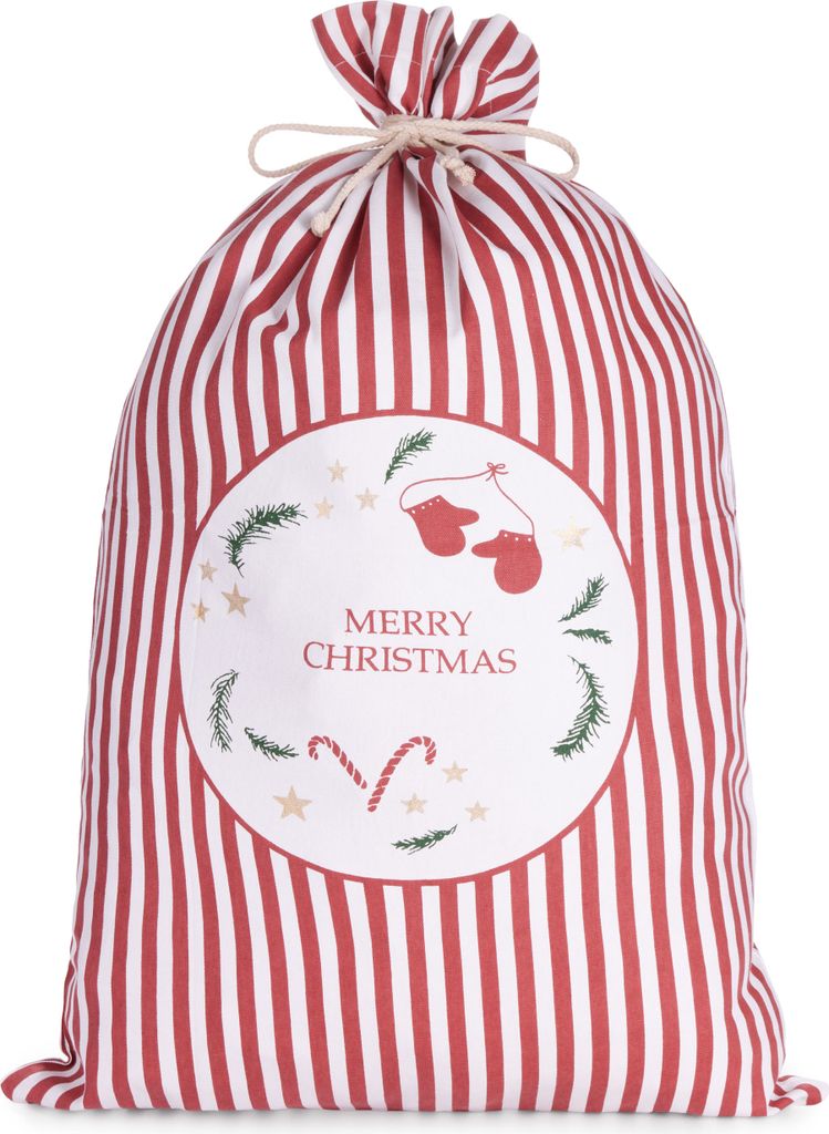 A Christmas sack with a festive design.