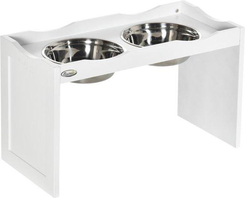 Hundelecker, Hundeleckerbox, 2 Futterboxen à 2 Liter, Edelstahl, für große Hunde, weiß, 63 x 30 x 24 cm